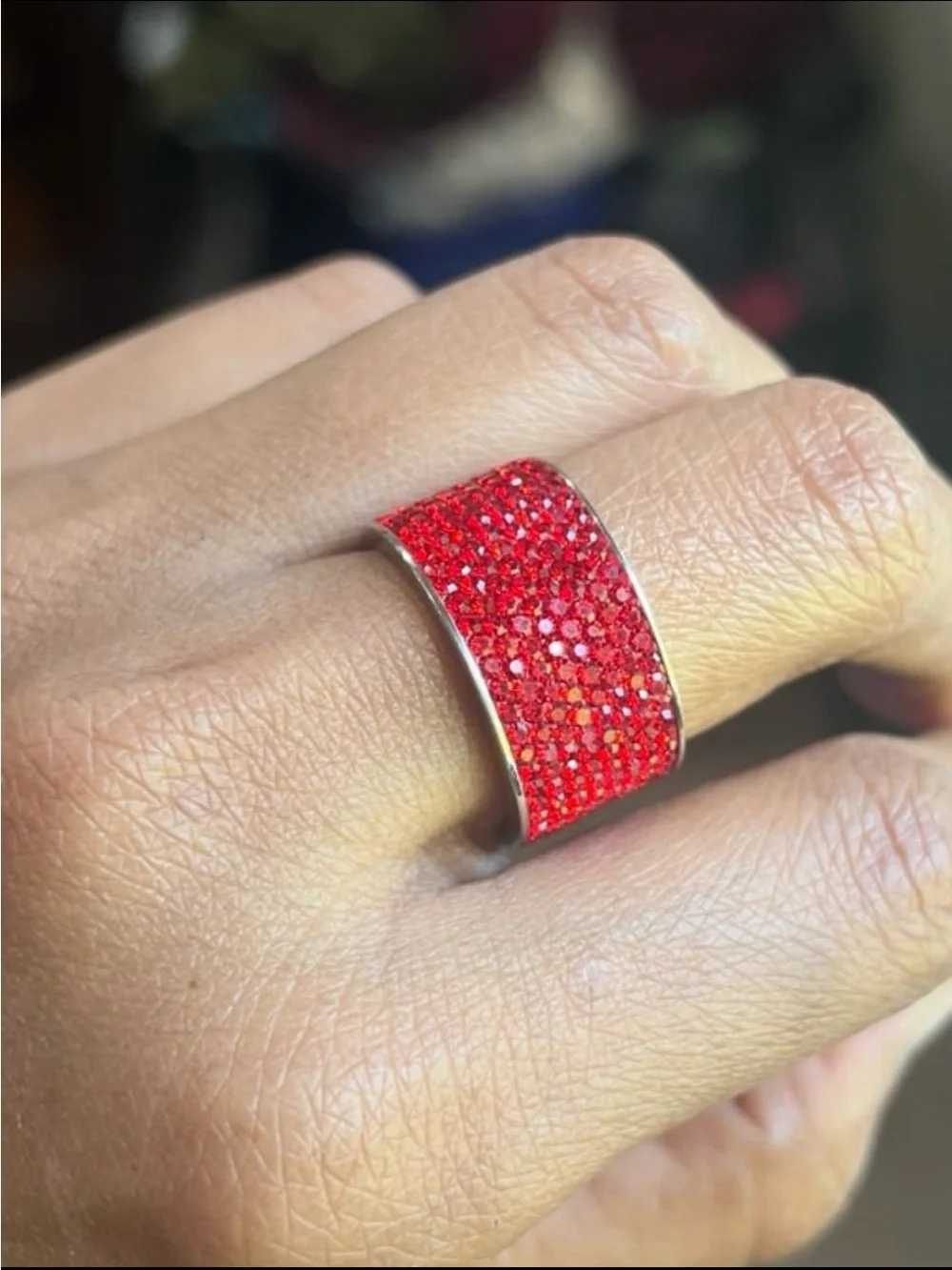 Red Swarovski elements size 9 stainless steel band with rhodium finish #522